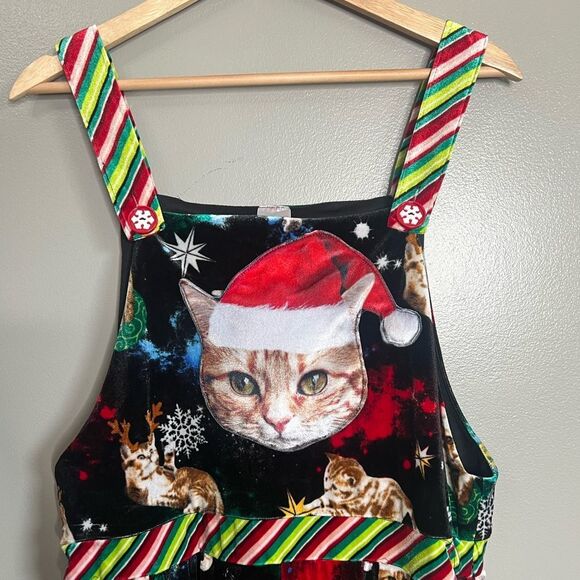 No Boundaries velvet jumpsuit cat Holiday graphic Christmas Party cozy wacky - Picture 6 of 7